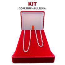 Kit Cordão 70Cm De Prata + Pulseira Escama De Peixe Italiana