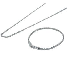 Kit Cordao Baiano Torcido E Pulseira Aço Prata 60 Cm