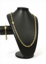 Kit cordão corrente com Pulseira com Fecho trava dupla - corrente 70cm - esp 4mm - banho de ouro 18k