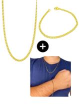 Kit Cordão Correntinha 60Cm+Pulseira Masculina Grumet