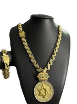 Kit Cordão Friso S 13Mm Cravejado + Pulseira + Pingente