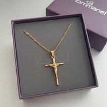 Kit Cordão Masculino Rommanel Corrente 5x1 60cm + Pingente Cruz Cristo Ouro 18k Original