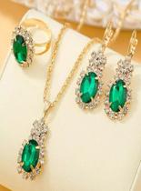 Kit Cordão + par de Brincos + Anel Feminino - Banhado a Ouro