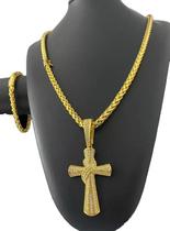 Kit Cordão Peruano 8Mm + Pingente Cruz Banhado A Ouro 18K