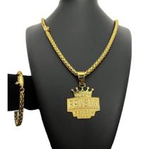 Kit Cordão Peruano 8Mm Pingente Favela Venceu Banhado A Ouro