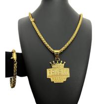 Kit Cordão Peruano 8mm Pingente Favela Venceu Banhado a Ouro