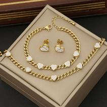 Kit cordão + pulseira + par de brincos feminino- banhado a ouro 18k