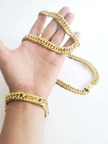 Kit Cordão Pulseira Pingente Banhado Ouro 18K Grumet Lacraia