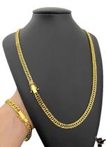 Kit Cordão Pulseira Pingente Banhado Ouro 18K Grumet Lacraia