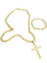 Kit Cordão Pulseira Pingente Cruz 10Mm Pitbull Banhado Ouro