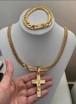 Kit Cordão Pulseira Pingente Grumet 13Mm Banhado A Ouro 18K