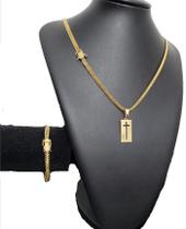 Kit Cordão + Pulseira + Pingente Grumet 5Mm - Banhado A Ouro