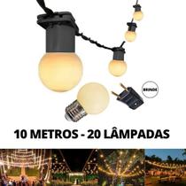 KIT Cordão Varal de Luz Festão 10 Metros com 20 Lâmpadas Branco Quente Bivolt - LED Force