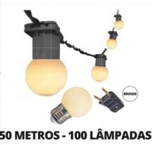 KIT Cordão Varal de Luz Festão 50 Metros com 100 Lâmpadas Branco Quente