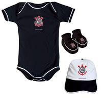 Kit Corinthians Bebê Body, Pantufa e Boné Torcida Baby