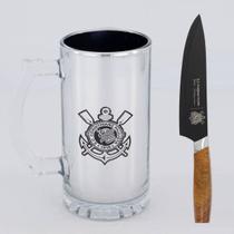 Kit Corinthians Caneca Chopp Vidro e Faca Premium