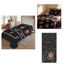 Kit Corinthians Oficial Completo Solteiro Jogo de Cama + Manta + Toalha Kit Corinthians Oficial Completo Solteiro Jogo de Cama + Manta + Toalha