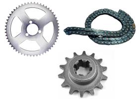 Kit coroa/corrente/pinhão 11D de transmissão mini moto 49cc