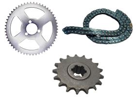 Kit coroa/corrente/pinhão 17D de transmissão mini moto 49cc