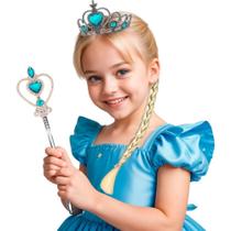 Kit Coroa de Princesa Infantil Tiara Coroa Varinha Mágica e Trança pra Menina Kit Coroa de Princesa Infantil Tiara Coroa Varinha Mágica e Trança pra Menina