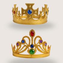 Kit Coroa Dourada Rei E Rainha Adulto E Infantil Com Regulagem Halloween Carnaval Kit Coroa Dourada Rei E Rainha Adulto E Infantil Com Regulagem Halloween Carnaval