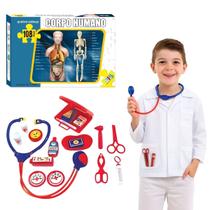 Kit Corpo Humano Quebra Cabeça De 108 Peças e Kit Médico Infantil Medical Center Com Acessórios Para Brincar Infantil