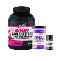 Kit Corpo & Pele Blindada Whey Protein 900g + Colágeno Hidrolisado 375g (Frutas Amarelas) + Picolinato de Cromo Sabor:Mo