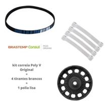 Kit Correia Poli V Original + Polia + 4 Tirantes Branco Brastemp Consul