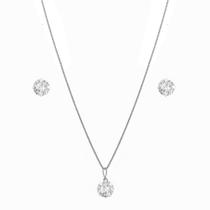 Kit Corrente Colar Feminino 50cm Brinco Ponto Luz Prata 925