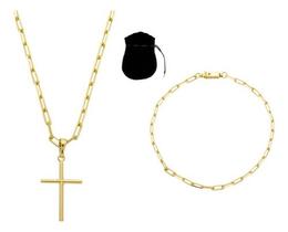 Kit Corrente Cordão Banhada Ouro 18k 70 Cm Pulseira E Pingente