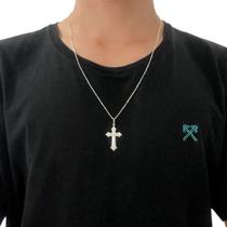 Kit Corrente e Pingente Prata 925 Veneziana Crucifixo 60cm