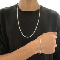 Kit Corrente e Pulseira Grumet 70cm 3mm Prata 925 Legítima Italiana Maciça Original Escamada