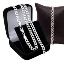 Kit Corrente e Pulseira Masculina Grumet 3mm Conjunto Colar 60cm Pulseira 21cm Elo Grume Lacraia Folheado Prata 925 Kit Corrente e Pulseira Masculina Grumet 3mm Conjunto Colar 60cm Pulseira 21cm Elo Grume Lacraia Folheado Prata 925