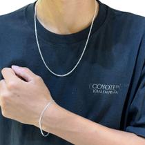 Kit Corrente E Pulseira Prata 925 Fina Grumet Com Garantia Vitalícia