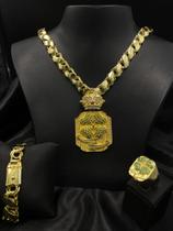 Kit Corrente Friso S 12mm Moeda antiga + Pingente Trevo + Pulseira + Anel trevo Kit Corrente Friso S 12mm Moeda antiga + Pingente Trevo + Pulseira + Anel trevo