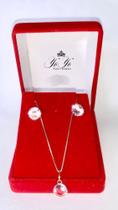kit corrente mais brinco em pedra e corrente pingo de luz prata 925