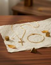 Kit Corrente Masculina Cruz Pulseira Banhada Ouro 18k 10 Banhos Verniz Italiano Não Preteja Anti Alergico