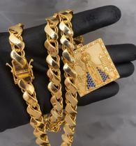 Kit corrente masculina larga com pingente cravejado de nossa senhora