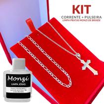 Kit Corrente Masculina + Pulseira Grumet Prata 925