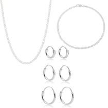 Kit Corrente+ Pulseira Grumet 2mm+ Trio Argola Masculino Prata 925 Legítima Maciça