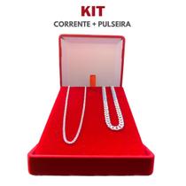 Kit Corrente + Pulseira Prata 925 Legítima Escama de Peixe