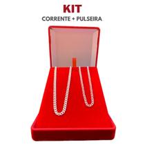 Kit Corrente + Pulseira Prata 925 Legítima Escama De Peixe