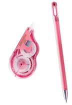 Kit Corretivo Roller 5mm x 6m e Caneta Gel Ponte Super Fina Correção a Seco Prático Ergonômico