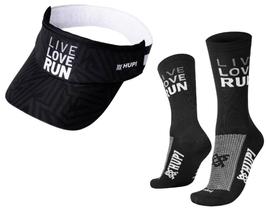 Kit Corrida HUPI Live Love Run: Viseira e Meia (Tamanho 36-42)