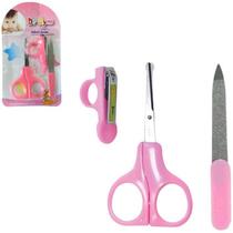 Kit Cortador de Unha Bebe Cuidados Higiene Tesoura Rosa Cortador e Lima