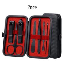 Kit Cortador de Unha Carbono - Conjunto com 7 Peças + Estojo - Manicure - Tesoura - Pinça AG5253