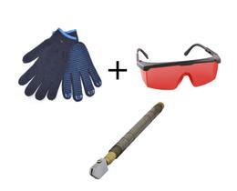 Kit Cortador De Vidro + Luva Epi + Óculos Proteção Vonder