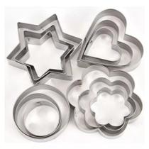 Kit Cortador em Inox Redondo, Estrela, Coração, Margarida 12 Peças