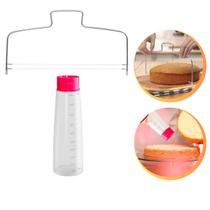 Kit Cortador Fatiador e Nivelador De Bolos Com Fio Duplo Ajustável + Bisnaga Para Umedecer Massa De Molhar Bolo