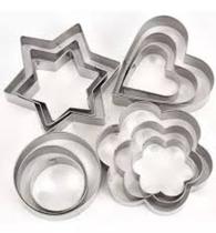 Kit Cortador Inox Redondo, Estrela, Coração, Margarida 12 Pçs